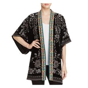 Johnny Was Okinawa Black Velvet Embroidered Kimono